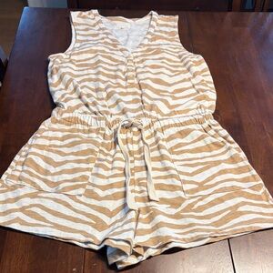 Lou & Grey Tan and White Striped Sleeveless Romper